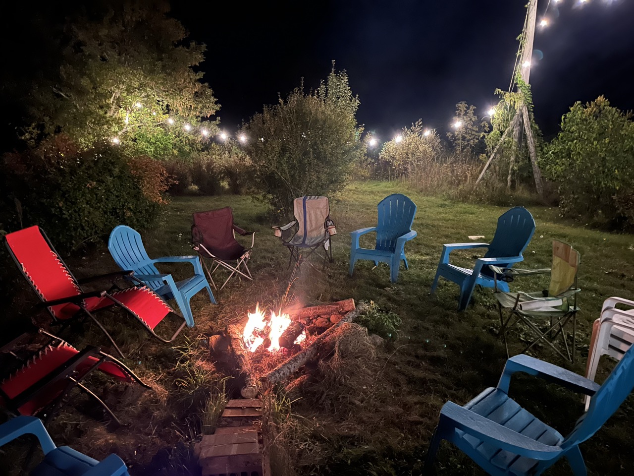 String lights over the firepit